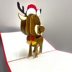 クリスマスカード　ポップアップグリーティングカード  トナカイ 5枚目の画像