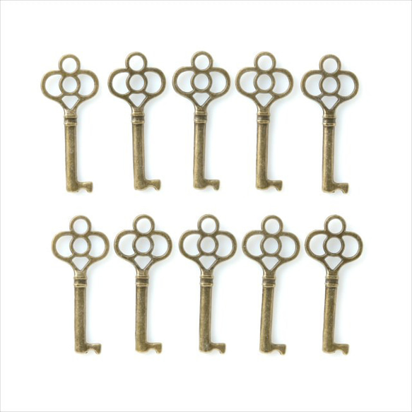 古董吊飾 10 件鑰匙四葉形中型金色美孔零件金屬吊飾 (c10-68) 第4張的照片