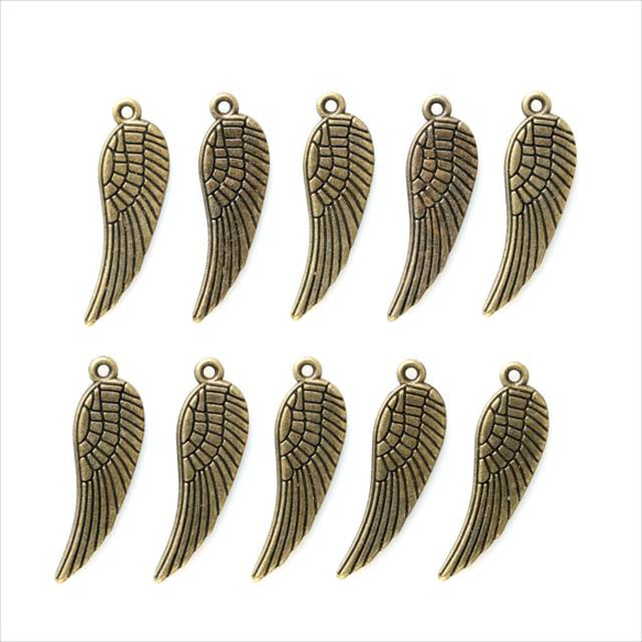 古董吊飾 10 件羽毛長細中型金色美孔零件金屬吊飾 (c10-69) 第4張的照片