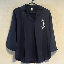 ペンギン　レディーススキッパーシャツ ネイビー 2枚目の画像