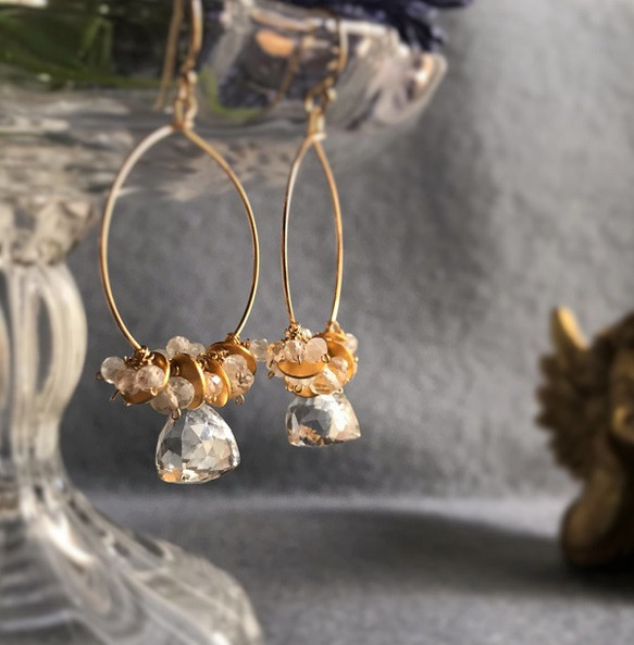 14kgfピンクトパーズのひと粒雫ピアスチャーム