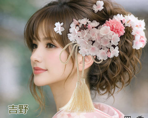ロリータ風 桜 リボン ヘアクリップ 和装 タッセル 髪飾り 髪飾り 桜 さくら 染井吉野A 造花 タッセル Uピン ワイヤー 結婚式