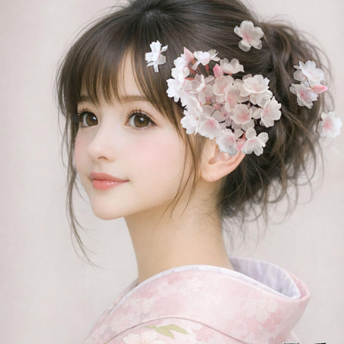 春♥️桜の花びら舞うピンク桜とスターフラワーのタッセル付きヘアゴム♪ 髪飾り 桜 さくら 染井吉野B 造花 タッセル Uピン ワイヤー 結婚式