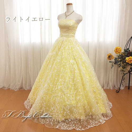 水色と黄色のカラードレス ウエディングドレス　結婚式 カラードレス ウェディングドレス Aライン 緑 黄色 ピンク 水色