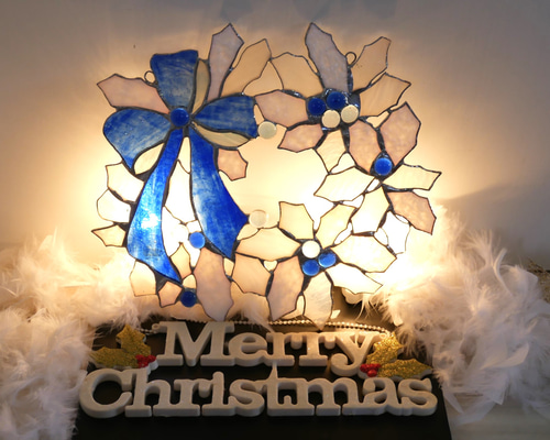 ✴︎:.。青と白の静謐な輝き・ステンドグラスクリスマスリース a3f3dafe641e64133a6271c6da2ade