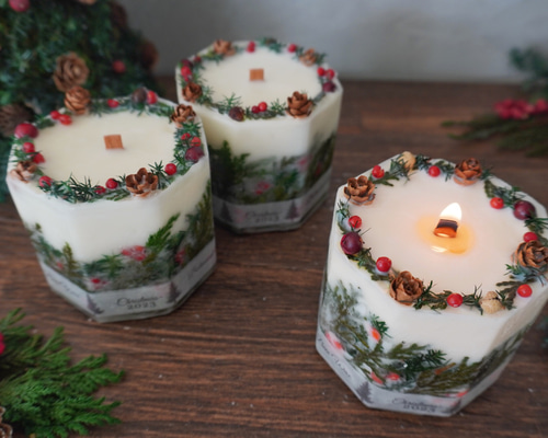 クリスマス2025✨幸せの八角 木の実のクリスマスキャンドル✨ 聖なる森