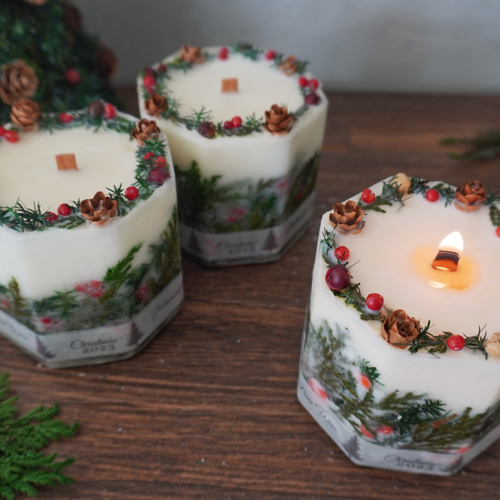 クリスマス2025✨幸せの八角 木の実のクリスマスキャンドル✨ 聖なる森
