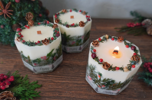 クリスマス2025✨幸せの八角 木の実のクリスマスキャンドル✨ 聖なる森