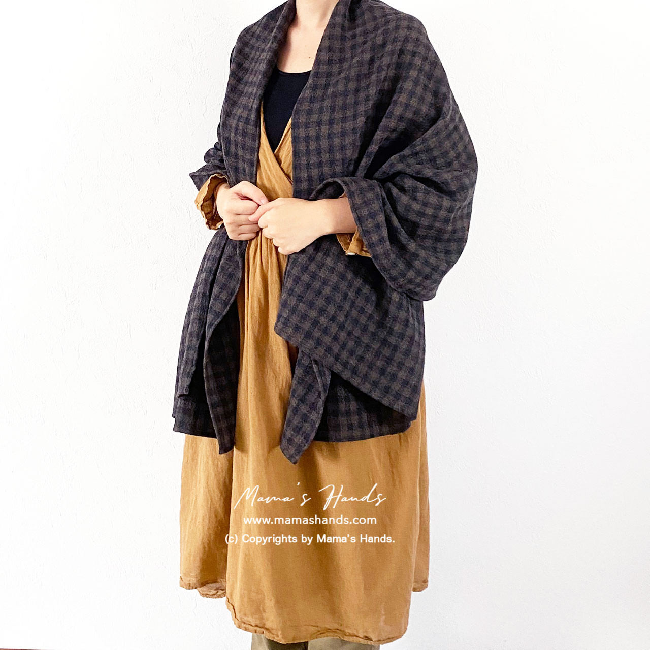 残少⭐️《チャコールグレー ガーゼウール》ナチュラル チェック #138 フランス タグ  秋 冬 春 大きめ ストール