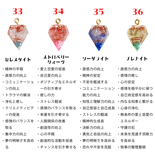 3個で1000円】ミニミニダイヤ型オルゴナイトチャーム 36種から