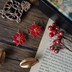 冬季盛開⁂ 一品紅耳環/耳環/無洞耳環 聖誕節 12 月 出生月份花 第9張的照片