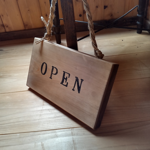 クラシック木製看板 OPEN CLOSED 吊り下げ ナチュラルブラウン / 自然