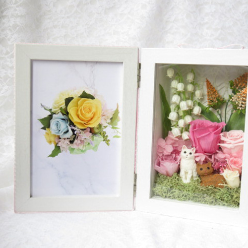 お名前入れ 結婚祝い♪猫ちゃんが選べるプリザーブドフラワーフォト