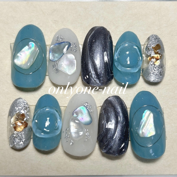304】ブルーグレー系♡ニュアンスネイル ネイルチップ（つけ爪