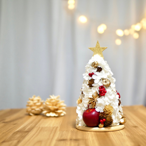 りんごのホワイトクリスマスツリー プリザーブドフラワー nozomi