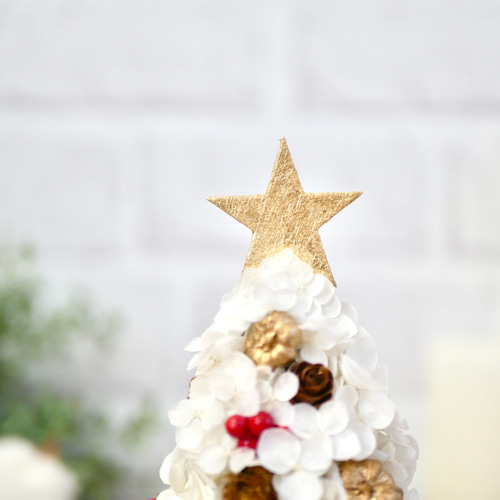 りんごのホワイトクリスマスツリー プリザーブドフラワー nozomi