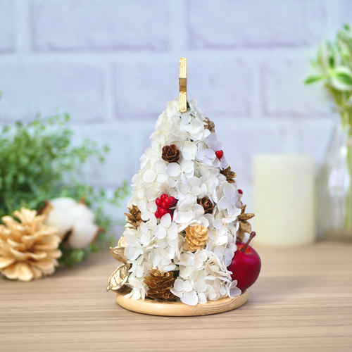 りんごのホワイトクリスマスツリー プリザーブドフラワー nozomi 通販
