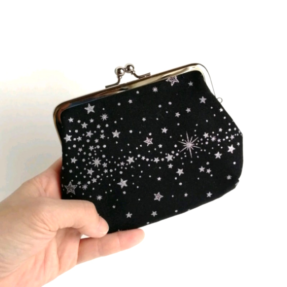 ミニ親子がま口 黒 キラキラ 星柄 シルバー 小銭入れ カード収納