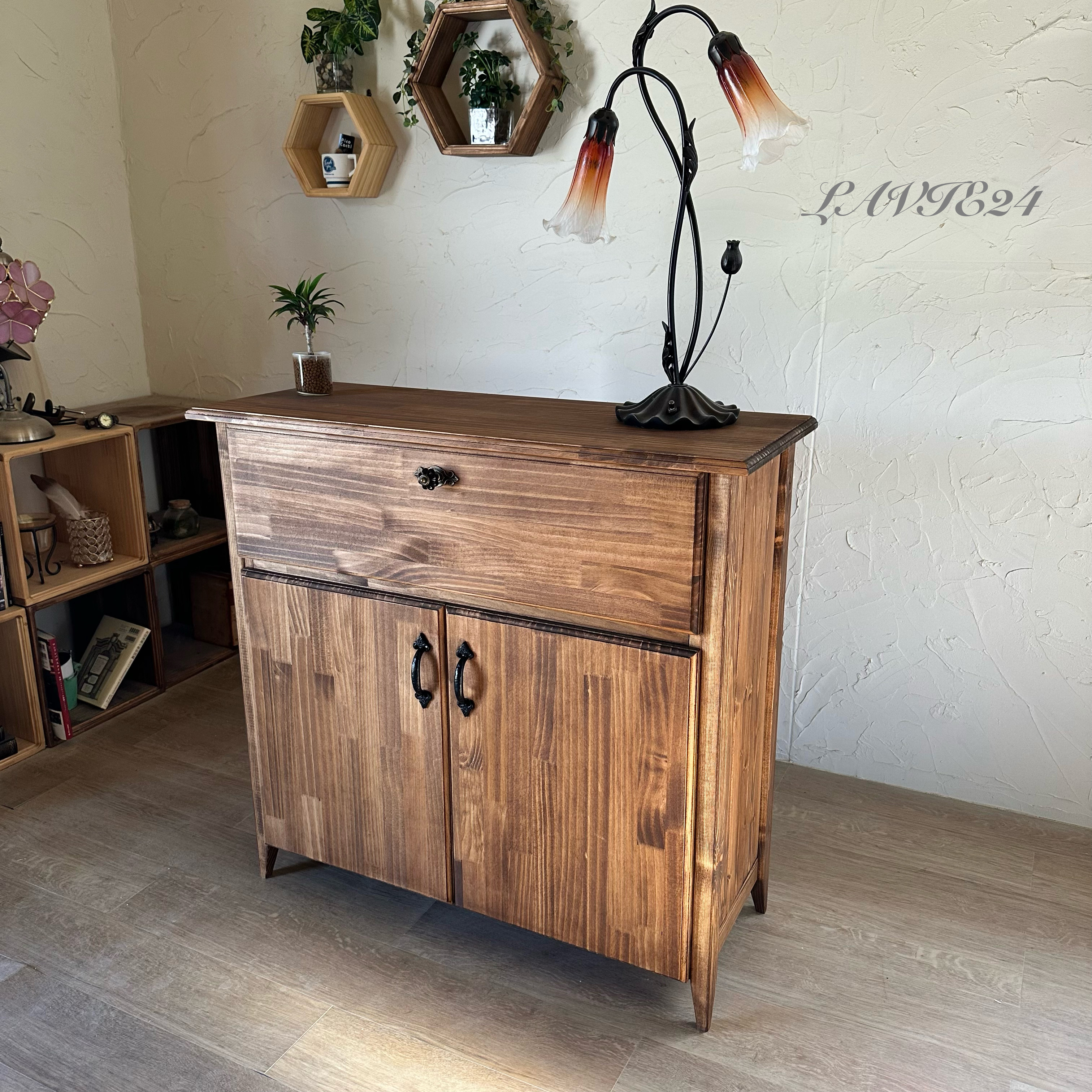 英国 風 キッチンカウンター C レンジや炊飯器 コーヒメーカー 置いて１まとめ 食器棚 キッチンラック