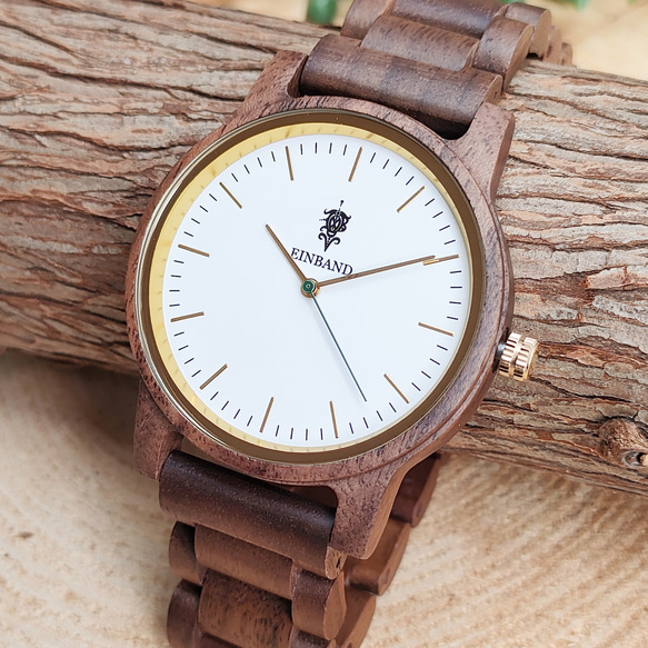【木製腕時計】EINBAND Glanz スタイリッシュ 天然 木の時計 ウッドウォッチ クルミ【40mm】 1枚目の画像