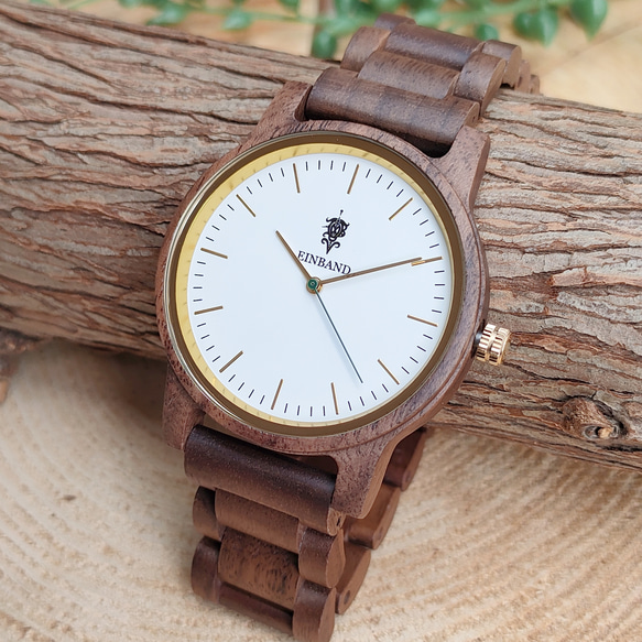 【木製腕時計】EINBAND Glanz スタイリッシュ 天然 木の時計 ウッドウォッチ クルミ【40mm】 2枚目の画像