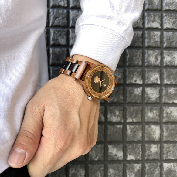 【木製腕時計】EINBAND Mond ウッドウォッチ ブレスレット 木の時計 アカシア＆エボニー【40mm】 7枚目の画像