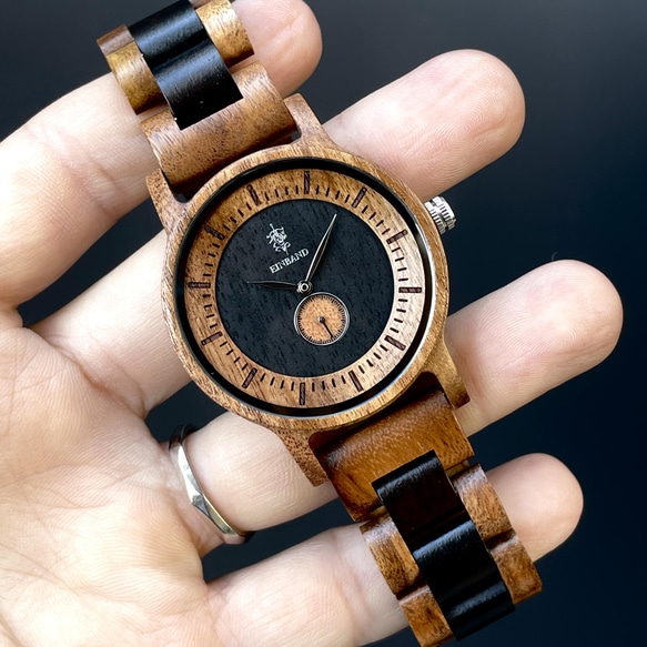 【木製腕時計】EINBAND Mond ウッドウォッチ ブレスレット 木の時計 アカシア＆エボニー【40mm】 9枚目の画像