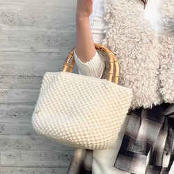 【runa 様】ハンドバッグ　アランニット　レザー　ハンドメイド runa 様】ハンドバッグ アランニット レザー ハンドメイド