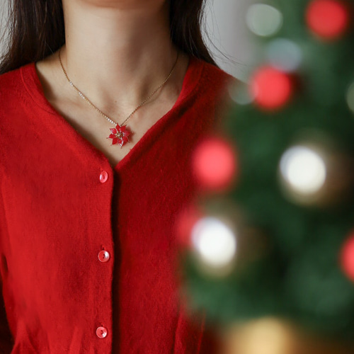 長さ調節自在＊ポインセチアのネックレス クリスマス 12月 誕生月花