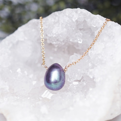 ☆オーロラグレイ淡水真珠のドロップ一粒ネックレス　～Felicia 4枚目の画像