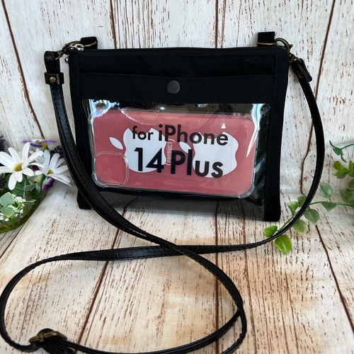 クリアポケット付き サコッシュ ポーチ スマホポーチ スマホショルダー