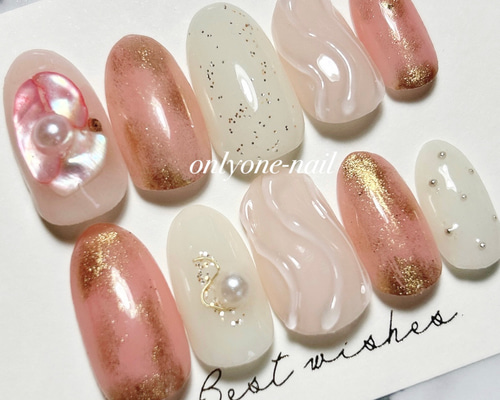 ピンクブラウン ニュアンス ネイルチップ 現品】秋ネイル ニュアンス ピンクブラウン ネイルチップ（No.43