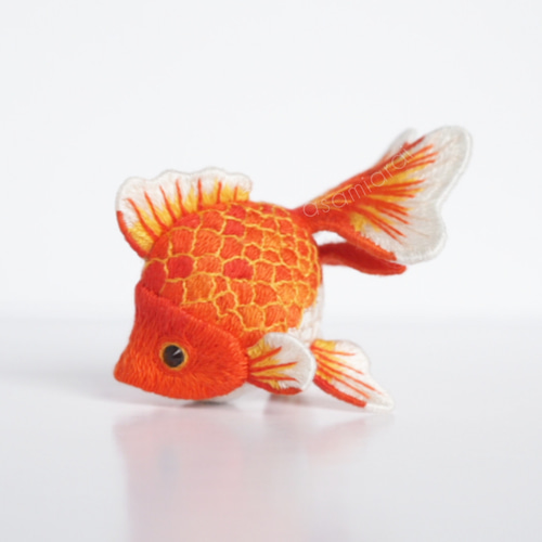 立体刺繍オブジェ】手毬金魚 リュウキンモデル「紅-beni」 その他置物