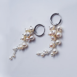 白色紫藤穿孔耳環，淡水珍珠，醫用不銹鋼，耳環可選 - 白色紫藤 第7張的照片