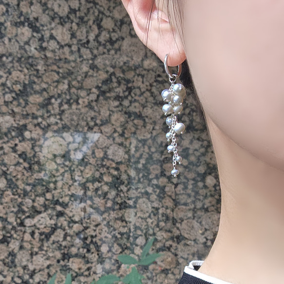 白色紫藤穿孔耳環，淡水珍珠，醫用不銹鋼，耳環可選 - 白色紫藤 第6張的照片