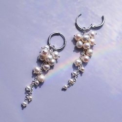 白色紫藤穿孔耳環，淡水珍珠，醫用不銹鋼，耳環可選 - 白色紫藤 第2張的照片