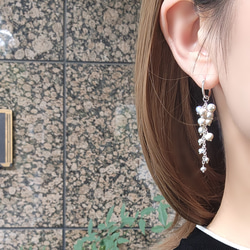 白色紫藤穿孔耳環，淡水珍珠，醫用不銹鋼，耳環可選 - 白色紫藤 第8張的照片