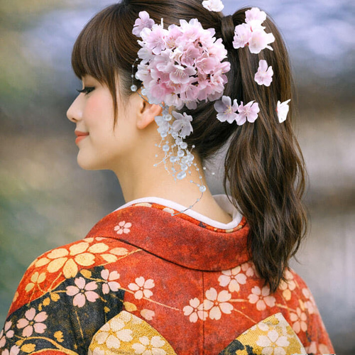 髪飾り 桜 桃山桜 花吹雪 9点 染井吉野 造花 七五三 成人式 卒業式