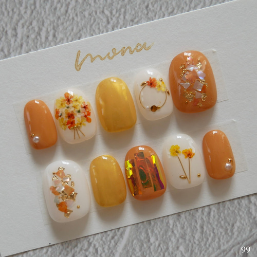 99からし/成人式ネイル和装ネイル着物ネイル押し花ネイルワイヤー