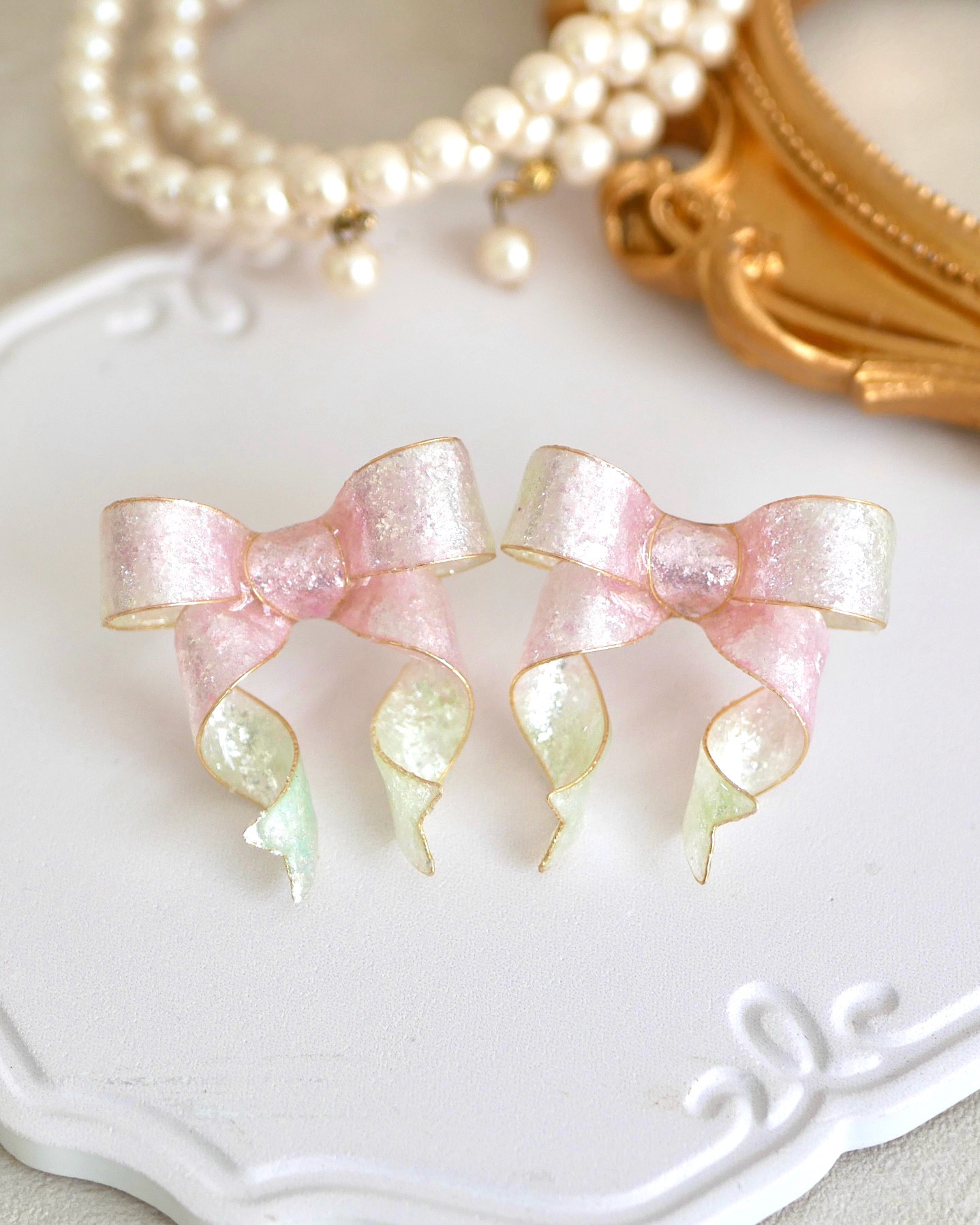 L୨୧ パウダーリボン ピンク×ライトグリーン グラデーション 結婚式　イベントにもオススメ　女性らしい上品カラー