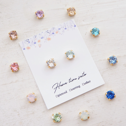 国内発送*スワロフスキーSwarovski シンプル一粒 スタッドピアス スワロフスキーのシンプル一粒ピアス・ノンホールピアス ピアス
