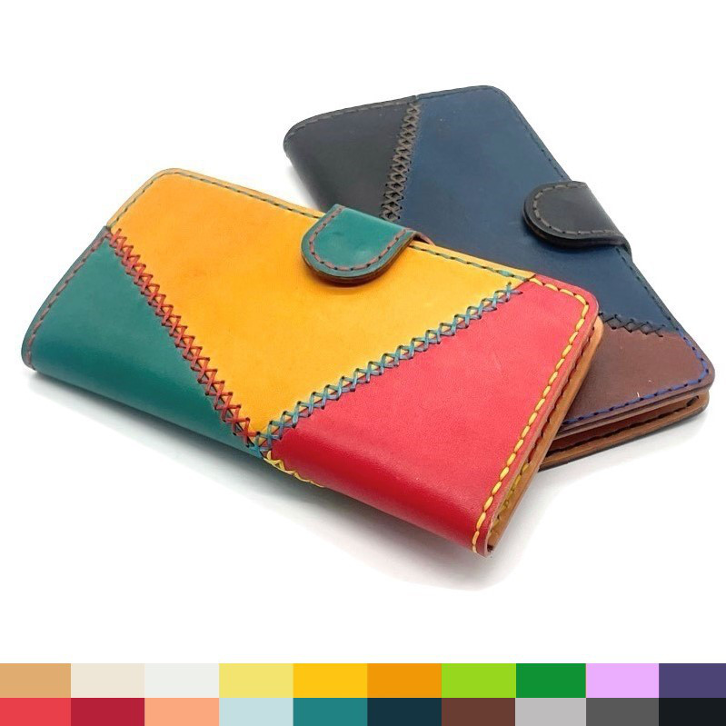 【22色から選べる・全機種対応・名入れ対応】パッチワーク 革製手帳型スマホケース 栃木レザー iPhone galaxy