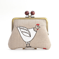 Kiss lock purse (M) - "Rooster" - Linen [728] 第2張的照片