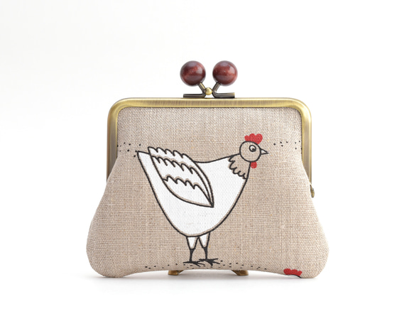 Kiss lock purse (M) - "Rooster" - Linen [728] 第2張的照片