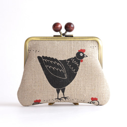 Kiss lock purse (M) - "Rooster" - Linen [728] 第3張的照片