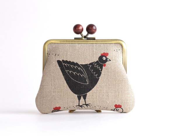 Kiss lock purse (M) - "Rooster" - Linen [728] 第3張的照片