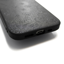 【iPhone16pro/15/14/13/13mini/12~】特殊エンボス加工レザーケースカバーペイズリー×ブラック 9枚目の画像