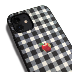 【iPhone15/15pro/14/13/13mini/12/11~】レザーケースカバー（シェパードチェック）赤リンゴ 4枚目の画像
