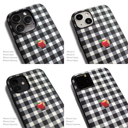 【iPhone15/15pro/14/13/13mini/12/11~】レザーケースカバー（シェパードチェック）赤リンゴ 8枚目の画像