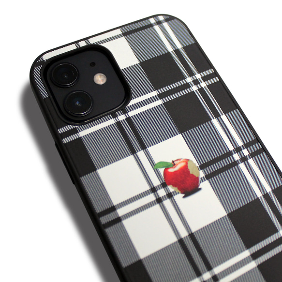 【iPhone15/14/13/13mini/12/11~】レザーケースカバー（タータンチェック）赤リンゴアップル 6枚目の画像